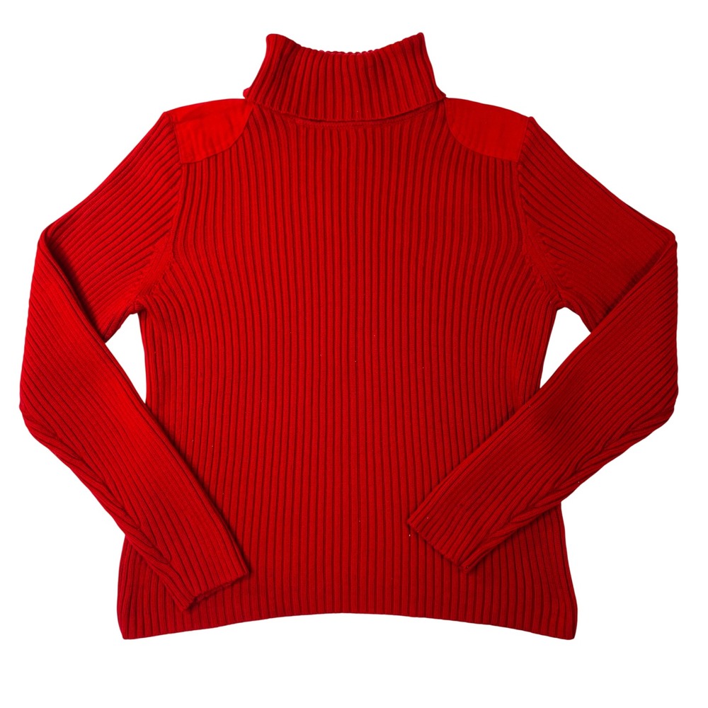 Chaps Womens XL Red Ribbed Cotton Turtleneck Sweater Shoulder Patch Pullover